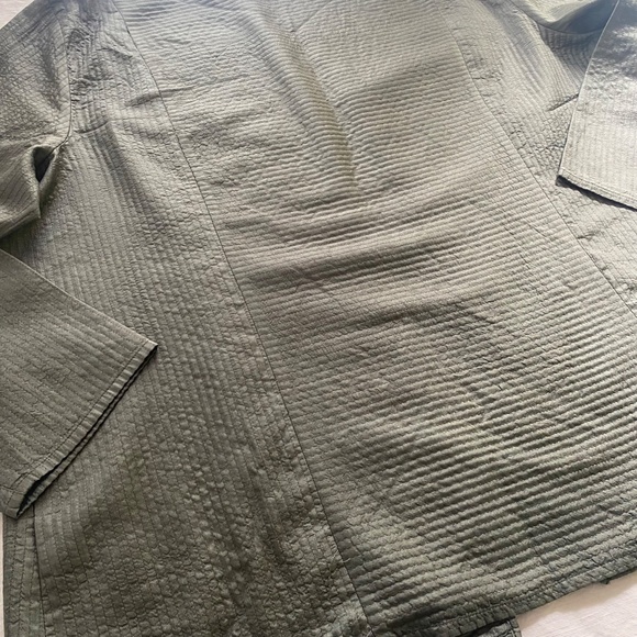 Eileen Fisher Open Front Quilted Silk Tussah Jacket Women's Sz 1X/XL Grey Green - Picture 15 of 15